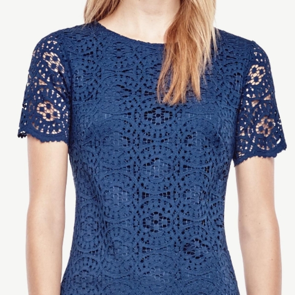 XSOLDX NWOT Ann Taylor Lace Shift Dress 0P Navy Blue $129 - Picture 2 of 11